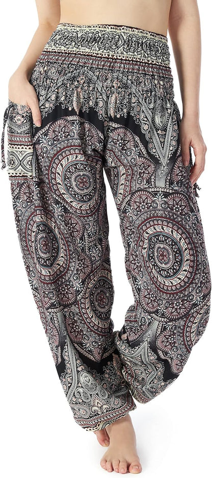 Lannaclothesdesign Women'S Smocked Waist Boho Flowy Yoga Harem Pants Hippie Clothes