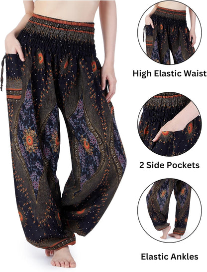 Lannaclothesdesign Women'S Smocked Waist Boho Flowy Yoga Harem Pants Hippie Clothes