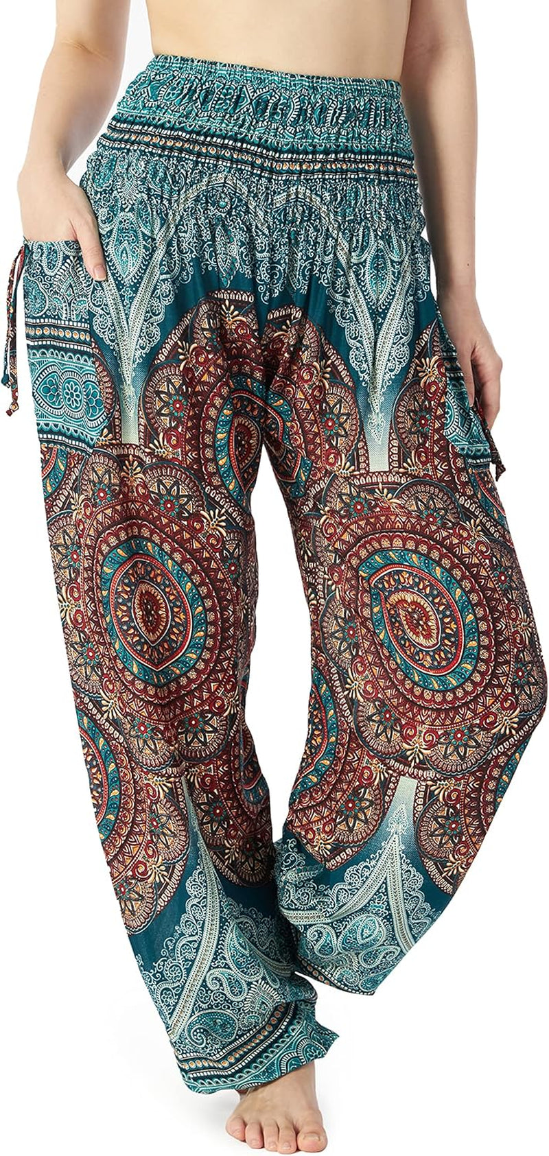 Lannaclothesdesign Women'S Smocked Waist Boho Flowy Yoga Harem Pants Hippie Clothes