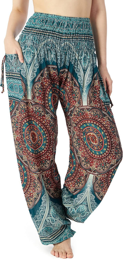 Lannaclothesdesign Women'S Smocked Waist Boho Flowy Yoga Harem Pants Hippie Clothes