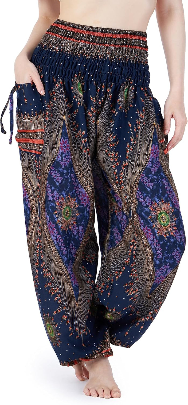 Lannaclothesdesign Women'S Smocked Waist Boho Flowy Yoga Harem Pants Hippie Clothes