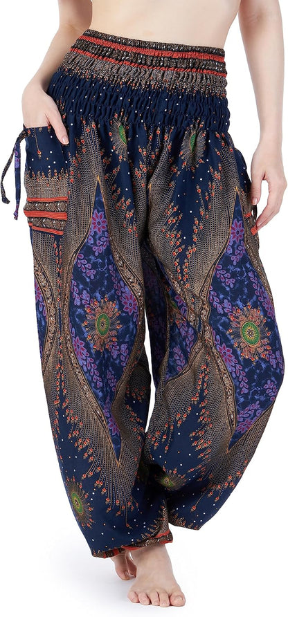 Lannaclothesdesign Women'S Smocked Waist Boho Flowy Yoga Harem Pants Hippie Clothes