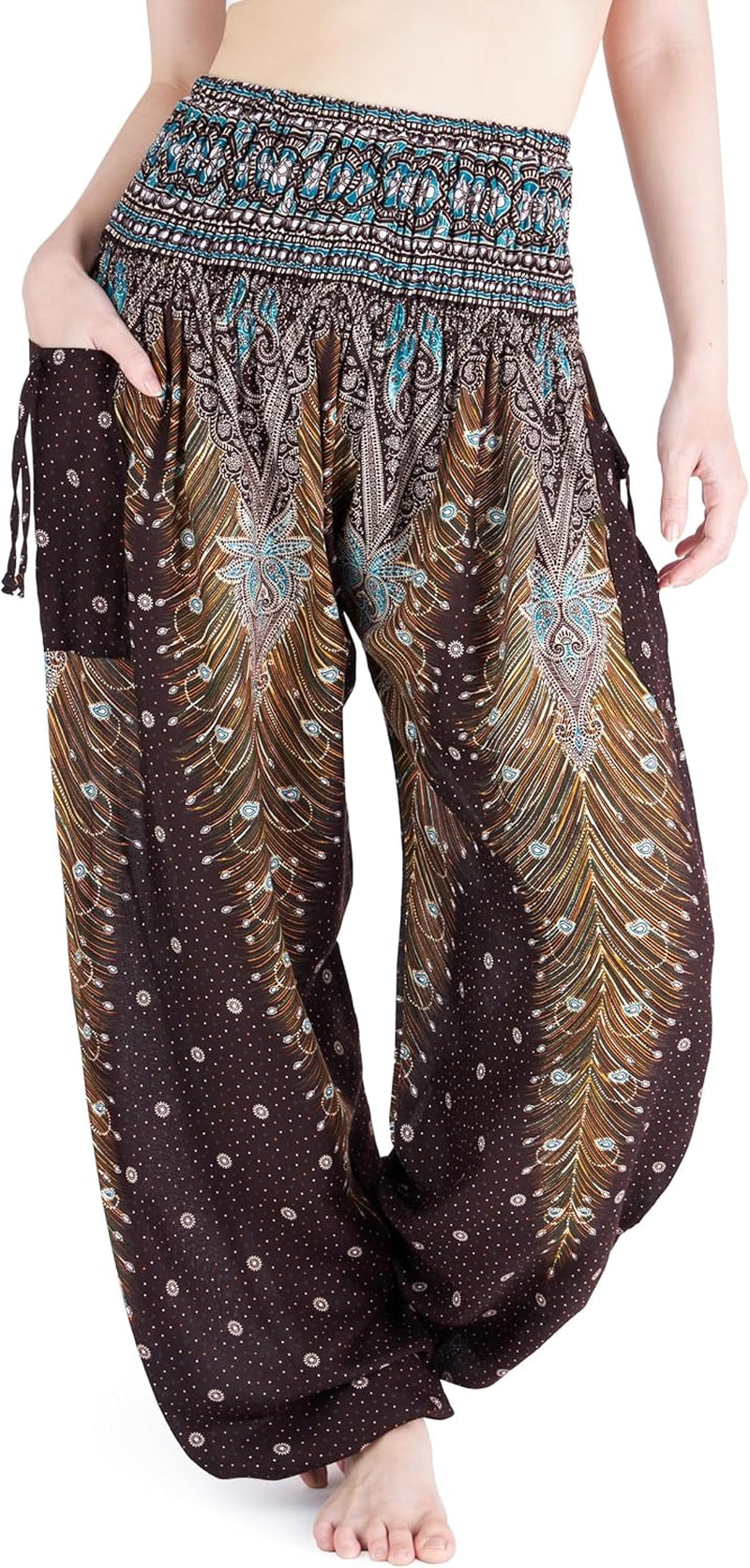 Lannaclothesdesign Women'S Smocked Waist Boho Flowy Yoga Harem Pants Hippie Clothes