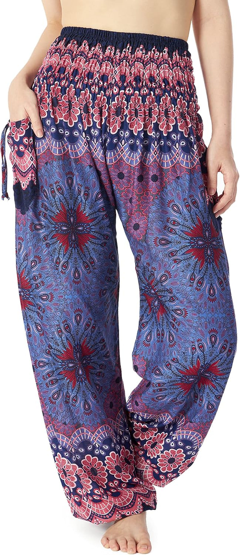 Lannaclothesdesign Women'S Smocked Waist Boho Flowy Yoga Harem Pants Hippie Clothes